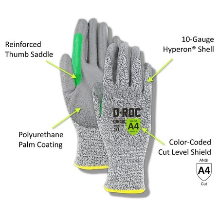 Magid DROC GPD534RT Polyurethane Palm Coated Work Glove with Reinforced Thumb Saddle  Cut Level A4 GPD534RT-10